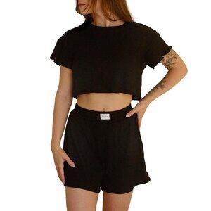 Y2K Black Cotton Pajama Set – Soft And Comfy 2-Piece Lounge Shorts And Top